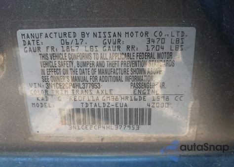 2017 Nissan Versa Note Sv z USA, uszkodzony, nr VIN 3N1CE2CP4HL377953